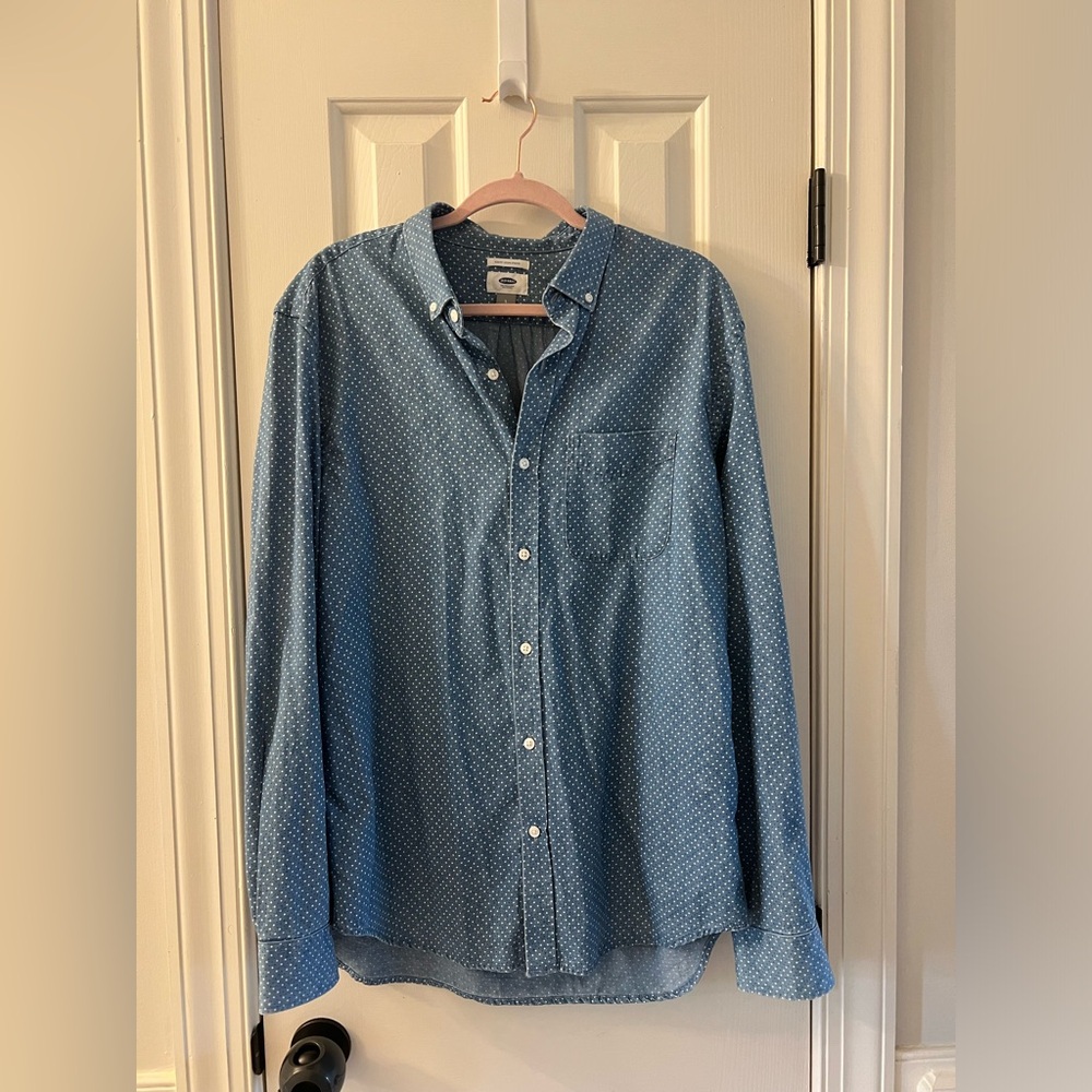 Old Navy Blue Polka Dot Button Down Shirt